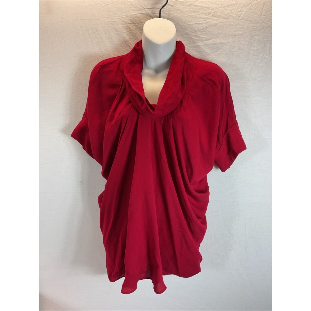 Yigal Azrouël  Red cowl neck short sleeve blouse top size 0/ XS holiday festive‎